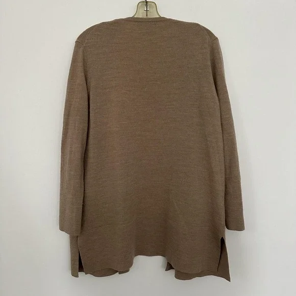 Quince Sweater Cardigan Womens Medium Brown Merino Wool Open Front Longline - Picture 3 of 9